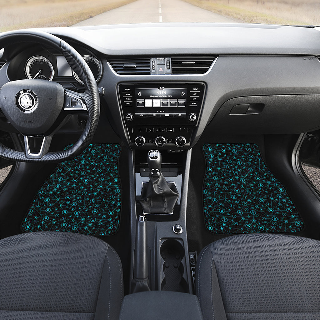 Blue Bitcoin Pattern Print Front and Back Car Floor Mats