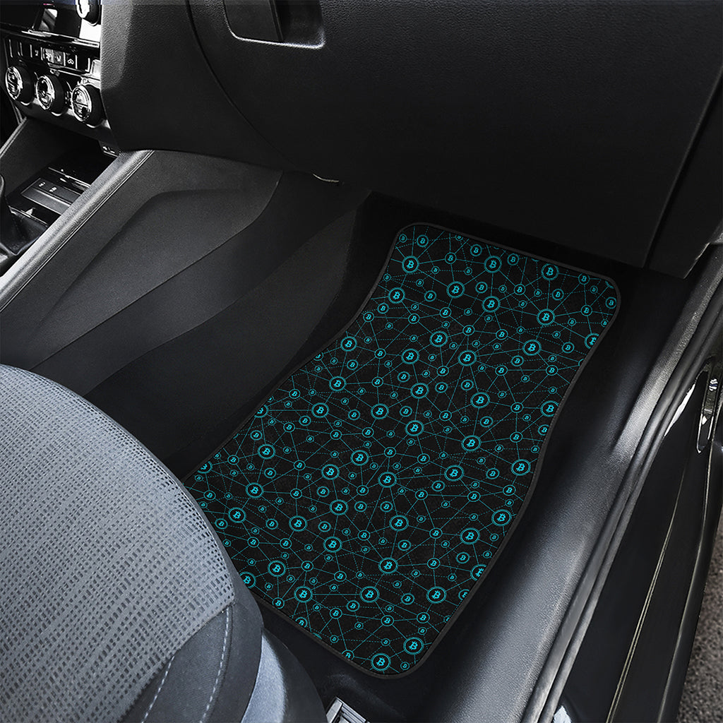 Blue Bitcoin Pattern Print Front and Back Car Floor Mats