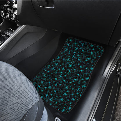 Blue Bitcoin Pattern Print Front and Back Car Floor Mats