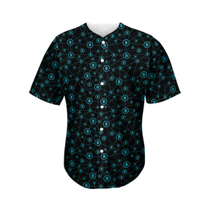 Blue Bitcoin Pattern Print Men's Baseball Jersey