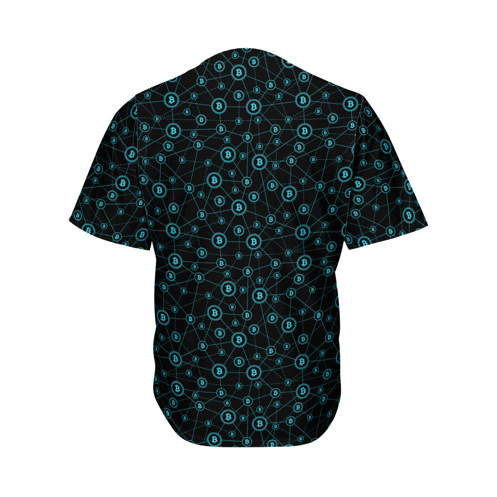 Blue Bitcoin Pattern Print Men's Baseball Jersey