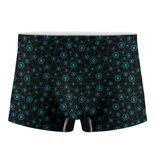 Blue Bitcoin Pattern Print Men's Boxer Briefs