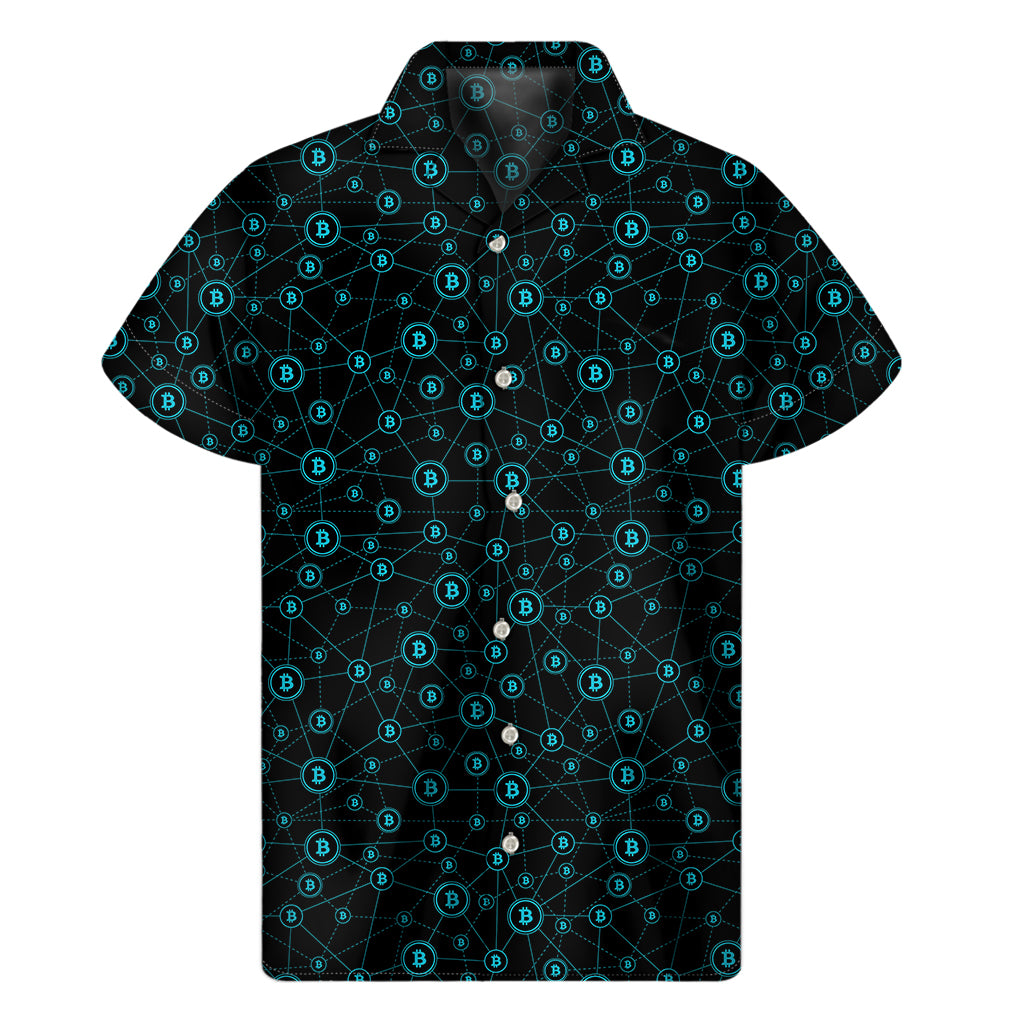 Blue Bitcoin Pattern Print Men's Short Sleeve Shirt