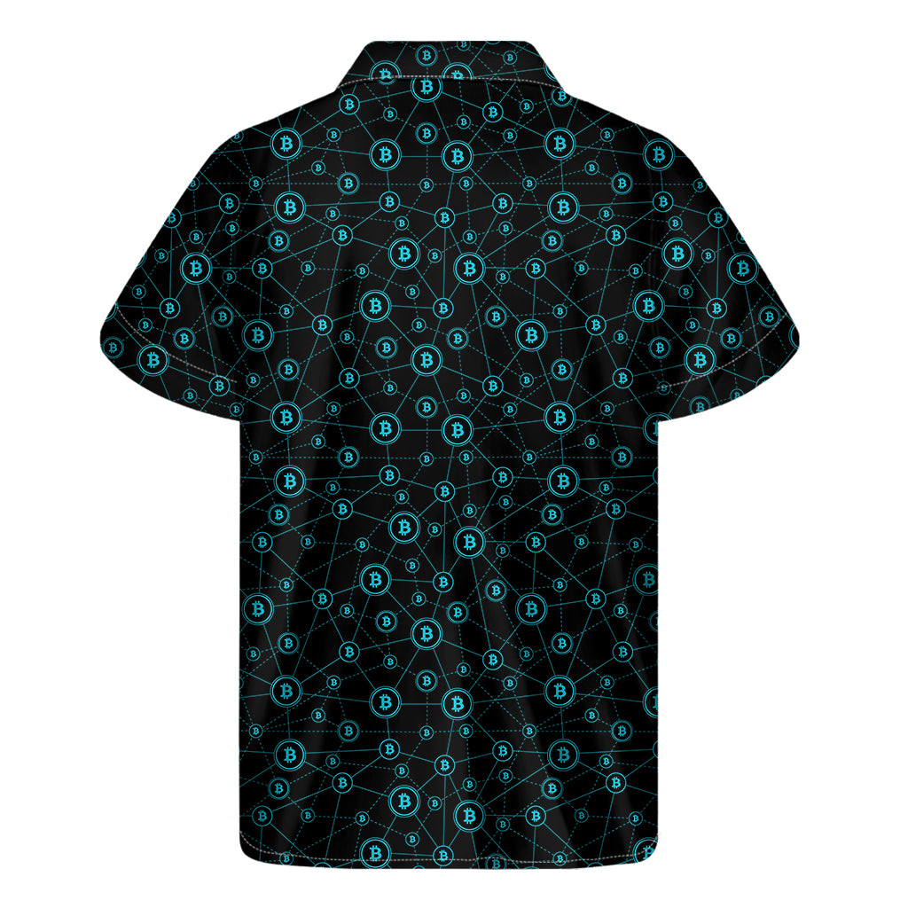 Blue Bitcoin Pattern Print Men's Short Sleeve Shirt