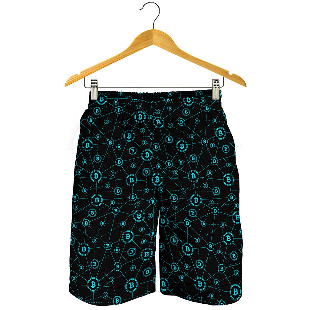 Blue Bitcoin Pattern Print Men's Shorts
