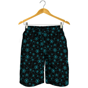 Blue Bitcoin Pattern Print Men's Shorts