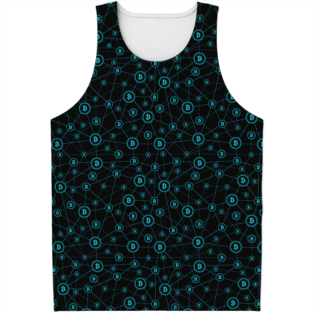 Blue Bitcoin Pattern Print Men's Tank Top