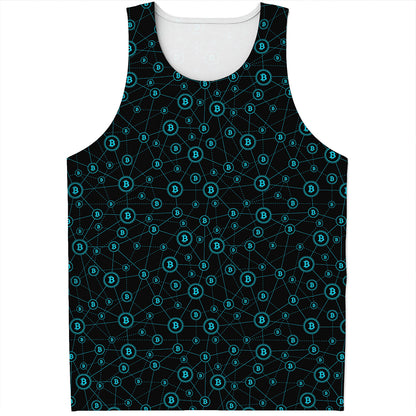 Blue Bitcoin Pattern Print Men's Tank Top