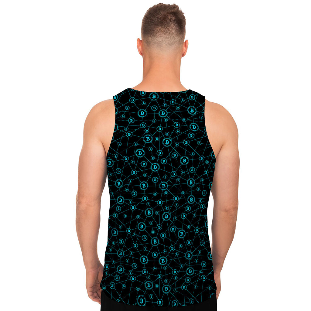 Blue Bitcoin Pattern Print Men's Tank Top
