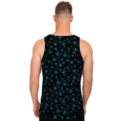 Blue Bitcoin Pattern Print Men's Tank Top