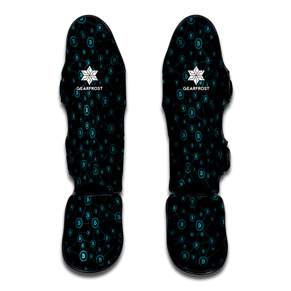 Blue Bitcoin Pattern Print Muay Thai Shin Guard