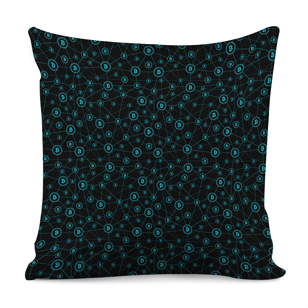 Blue Bitcoin Pattern Print Pillow Cover