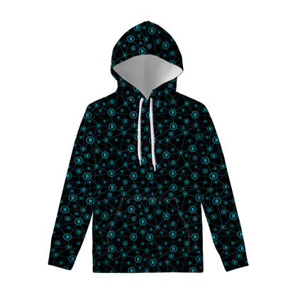 Blue Bitcoin Pattern Print Pullover Hoodie