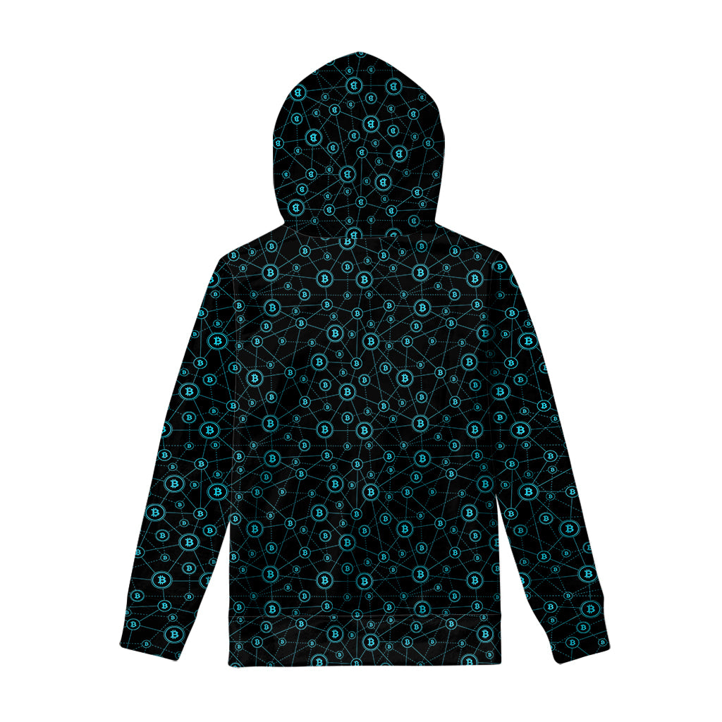 Blue Bitcoin Pattern Print Pullover Hoodie
