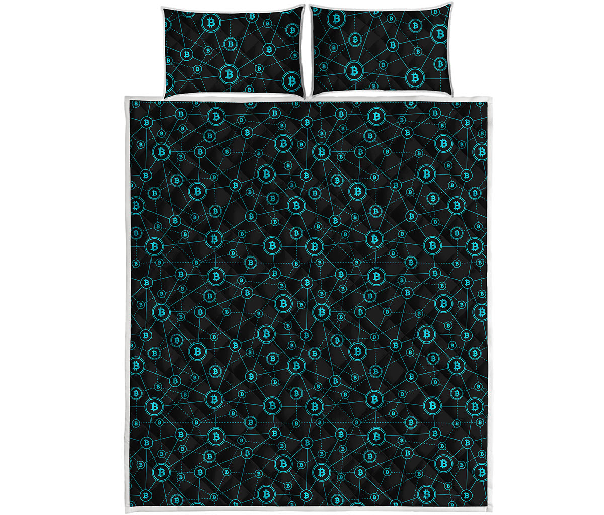 Blue Bitcoin Pattern Print Quilt Bed Set