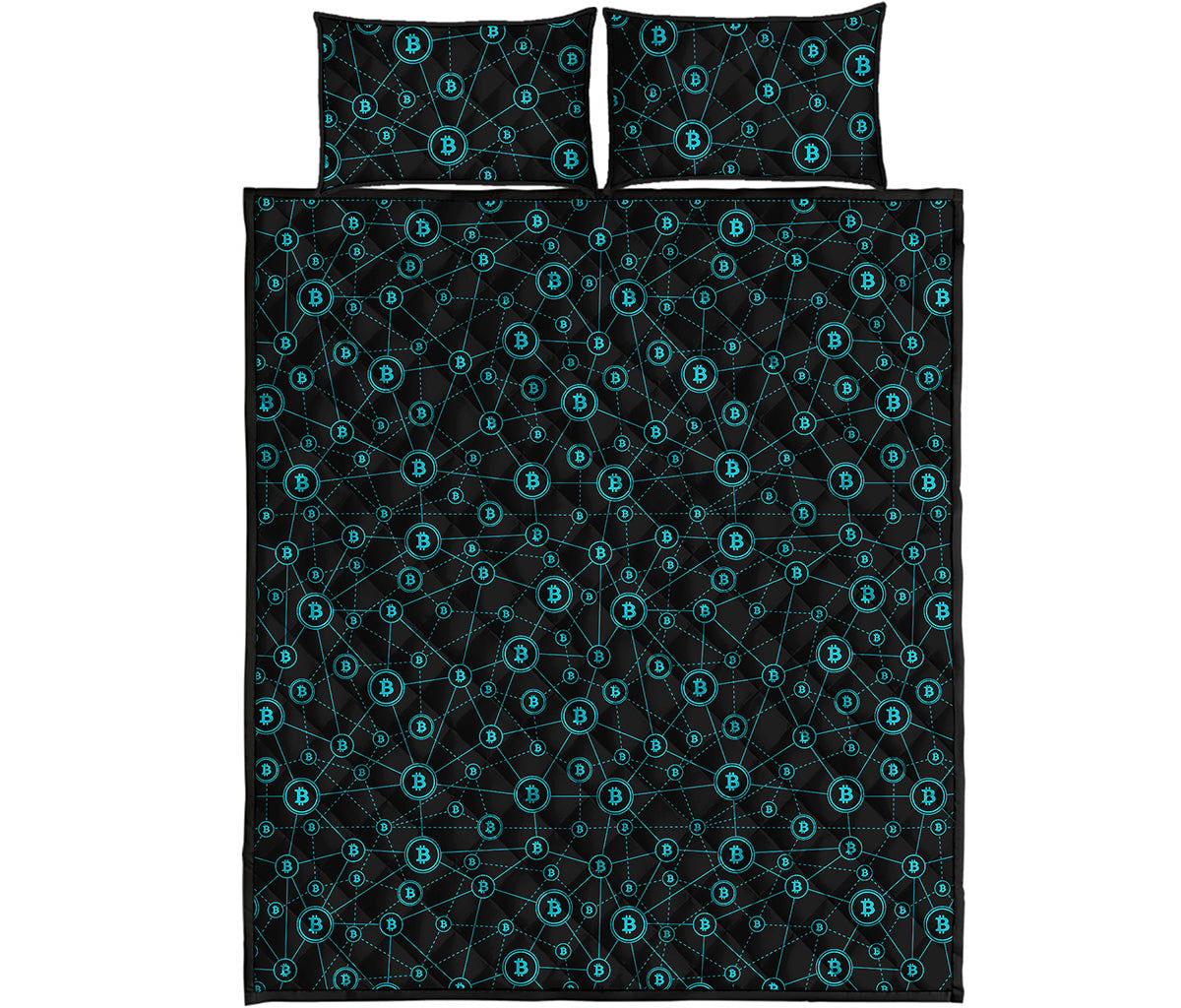 Blue Bitcoin Pattern Print Quilt Bed Set