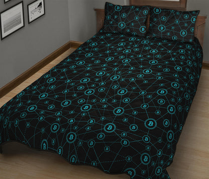 Blue Bitcoin Pattern Print Quilt Bed Set