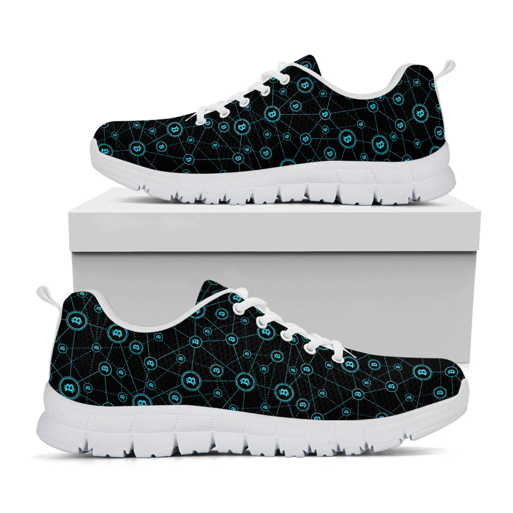 Blue Bitcoin Pattern Print White Sneakers