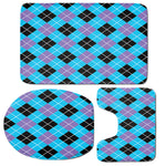 Blue Black And Purple Argyle Print 3 Piece Bath Mat Set