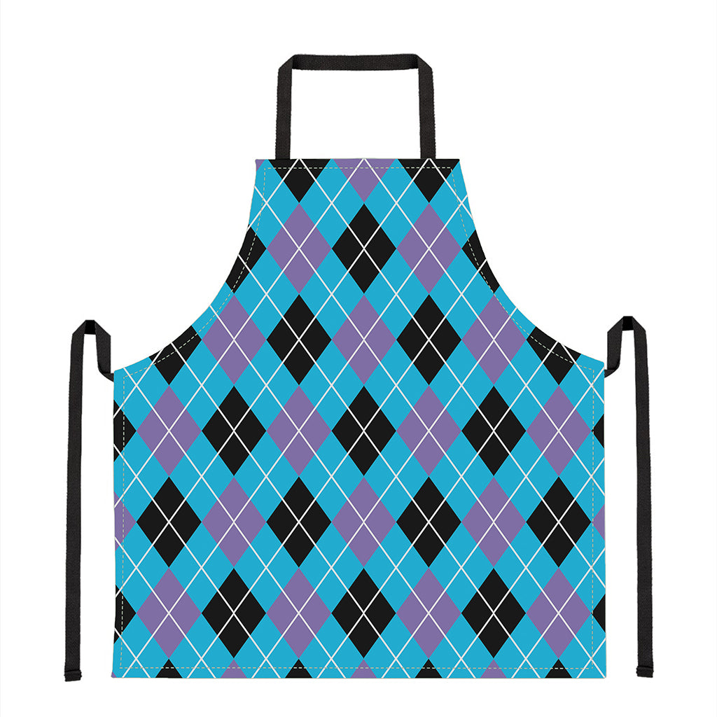 Blue Black And Purple Argyle Print Apron