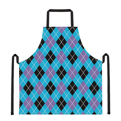 Blue Black And Purple Argyle Print Apron
