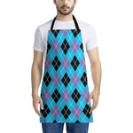 Blue Black And Purple Argyle Print Apron