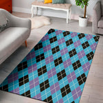 Blue Black And Purple Argyle Print Area Rug