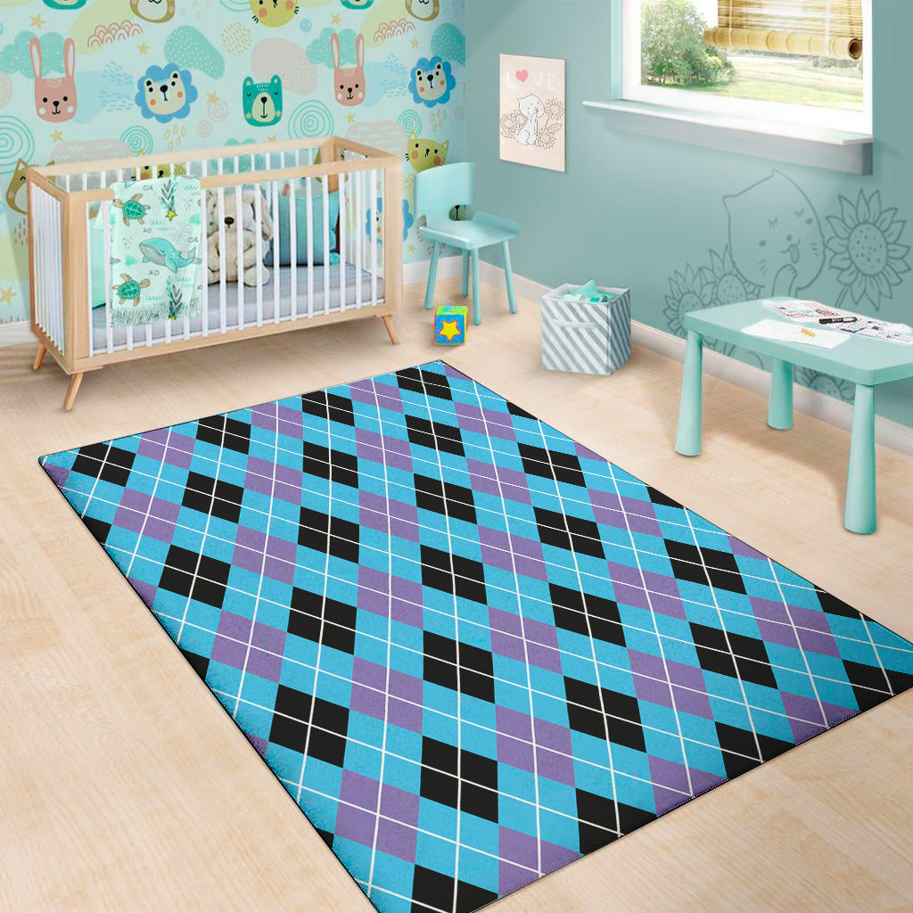 Blue Black And Purple Argyle Print Area Rug
