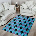 Blue Black And Purple Argyle Print Area Rug