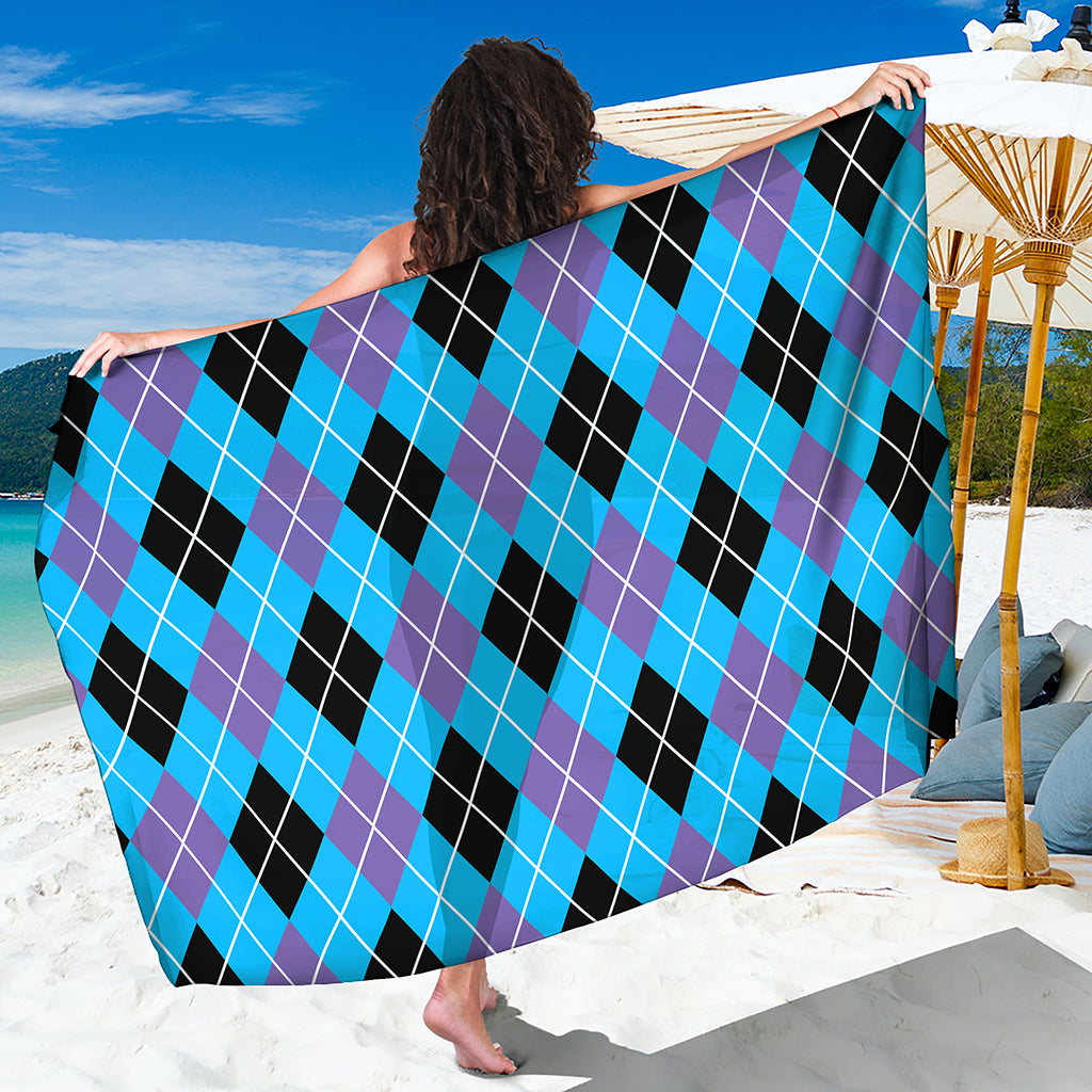 Blue Black And Purple Argyle Print Beach Sarong Wrap
