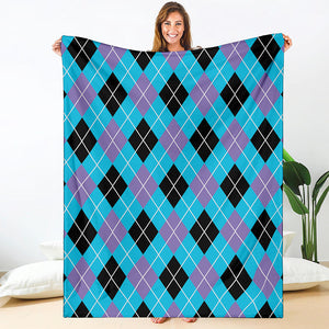 Blue Black And Purple Argyle Print Blanket