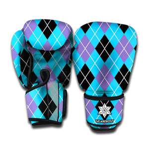 Blue Black And Purple Argyle Print Boxing Gloves