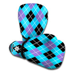 Blue Black And Purple Argyle Print Boxing Gloves