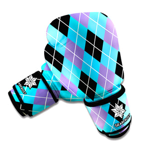 Blue Black And Purple Argyle Print Boxing Gloves