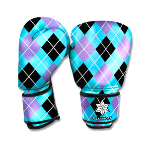 Blue Black And Purple Argyle Print Boxing Gloves