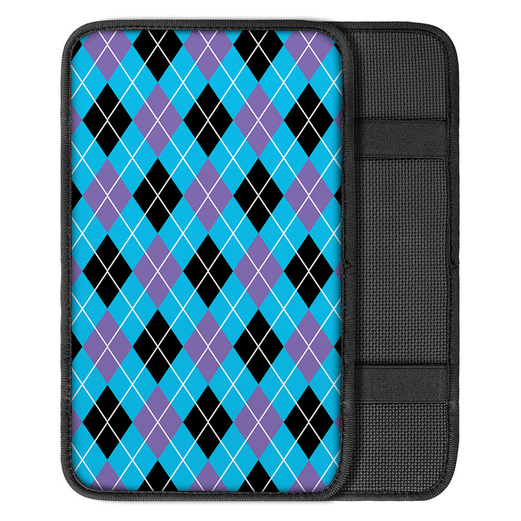 Blue Black And Purple Argyle Print Car Center Console Cover