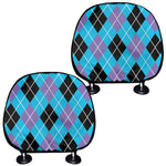 Blue Black And Purple Argyle Print Car Headrest Covers