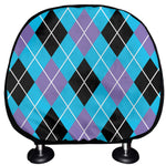 Blue Black And Purple Argyle Print Car Headrest Covers