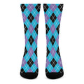 Blue Black And Purple Argyle Print Crew Socks