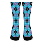 Blue Black And Purple Argyle Print Crew Socks