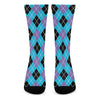 Blue Black And Purple Argyle Print Crew Socks