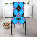 Blue Black And Purple Argyle Print Dining Chair Slipcover
