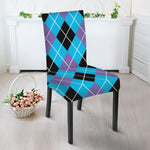 Blue Black And Purple Argyle Print Dining Chair Slipcover