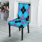 Blue Black And Purple Argyle Print Dining Chair Slipcover