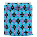 Blue Black And Purple Argyle Print Duvet Cover Bedding Set