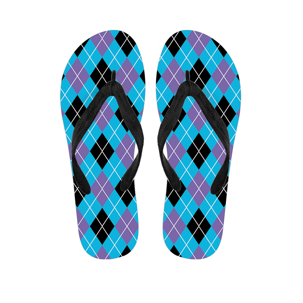 Blue Black And Purple Argyle Print Flip Flops