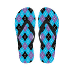 Blue Black And Purple Argyle Print Flip Flops