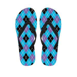 Blue Black And Purple Argyle Print Flip Flops