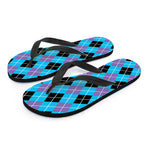 Blue Black And Purple Argyle Print Flip Flops