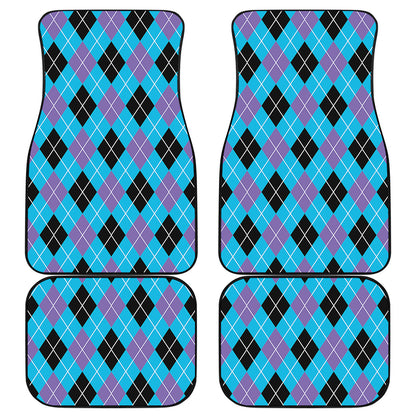 Blue Black And Purple Argyle Print Front and Back Car Floor Mats